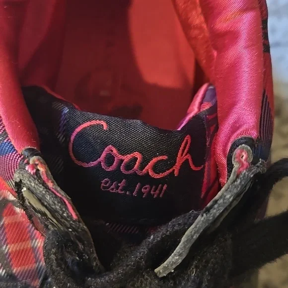 Coach Finch High Top Pink Plaid Sneaker - Picture 5 of 12